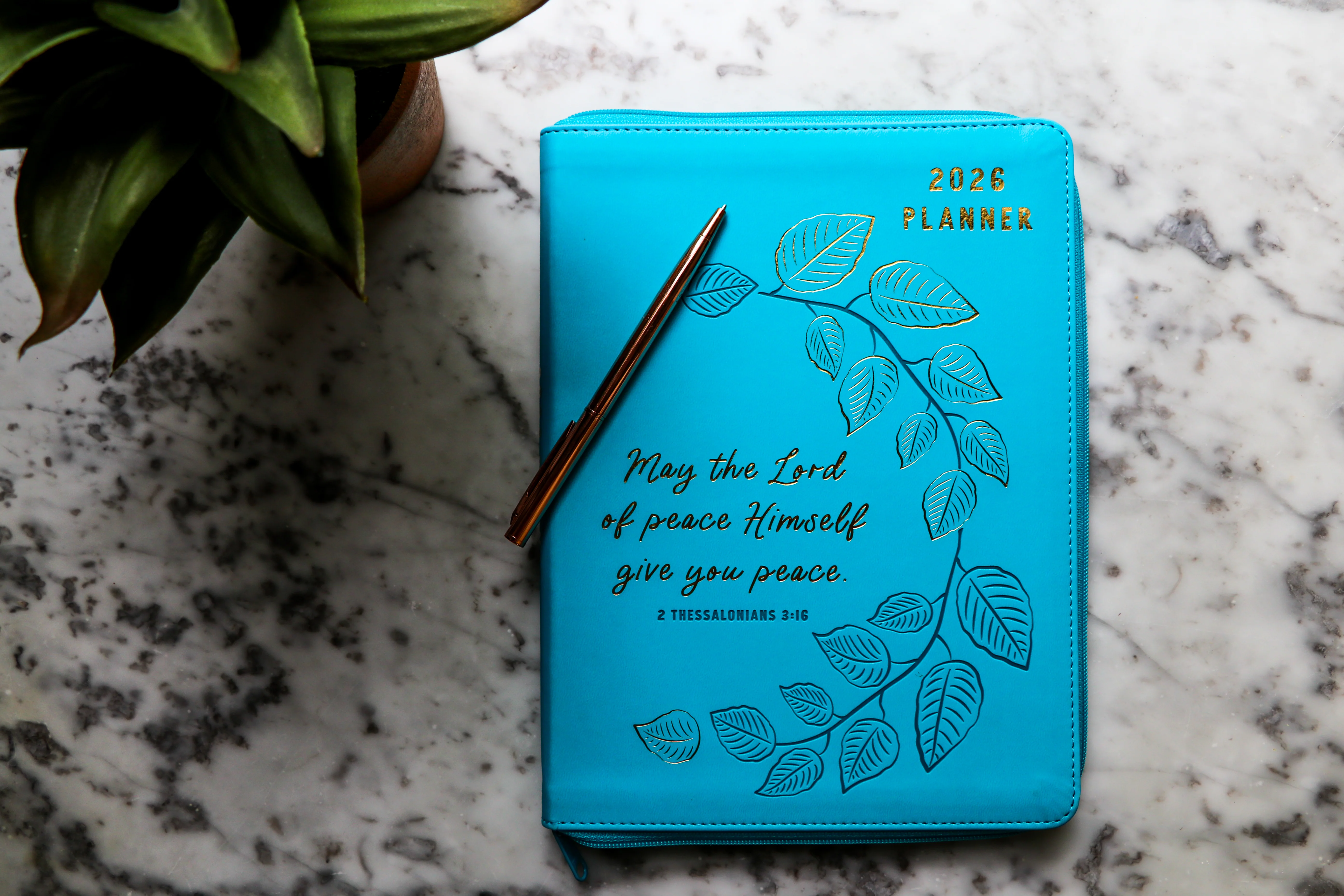 2026 NKJV 16-Month Scripture Planner, Zippered Leathersoft, Teal, May the Lord of Peace - Image 4