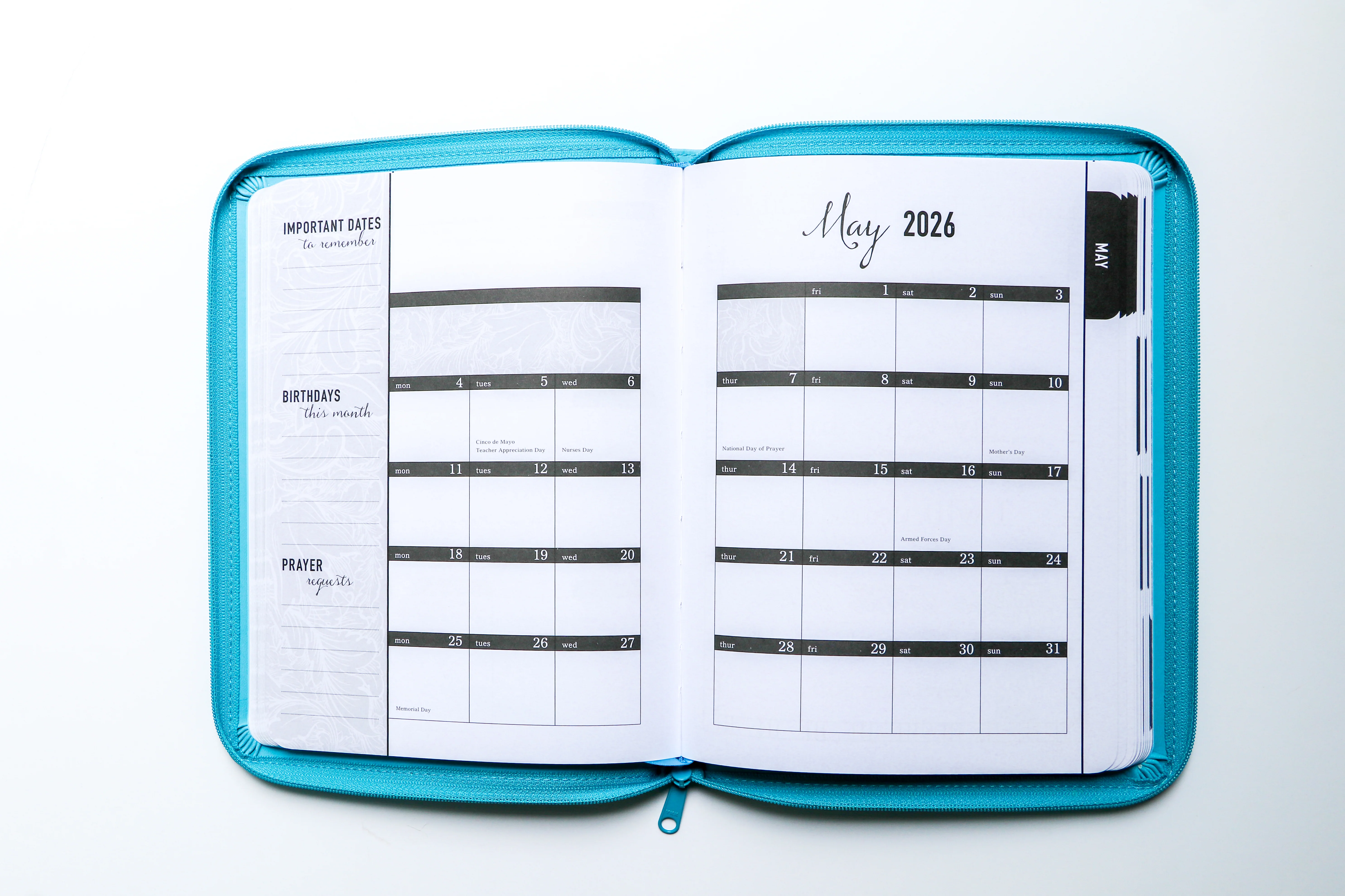 2026 NKJV 16-Month Scripture Planner, Zippered Leathersoft, Teal, May the Lord of Peace - Image 5