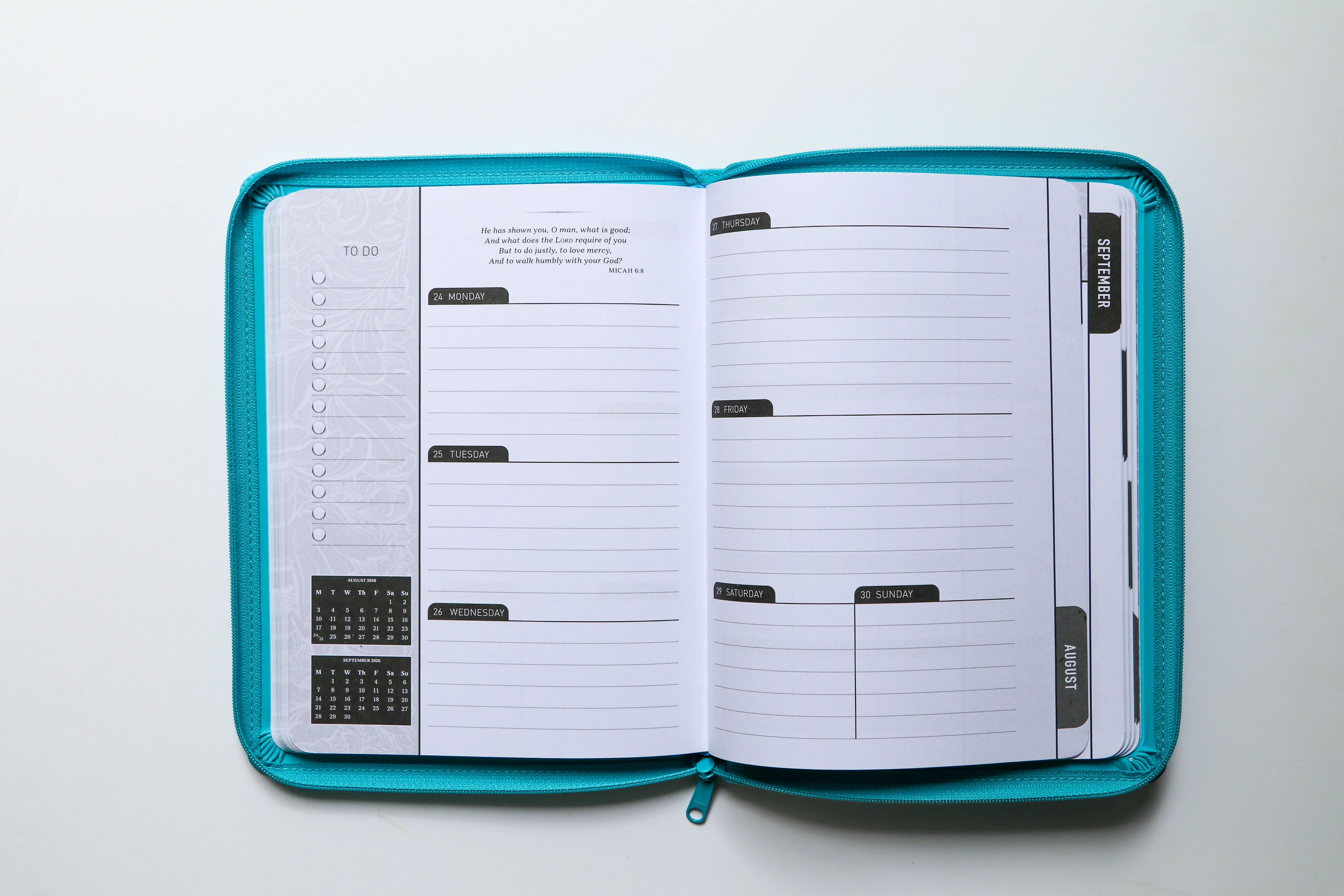 2026 NKJV 16-Month Scripture Planner, Zippered Leathersoft, Teal, May the Lord of Peace - Image 6