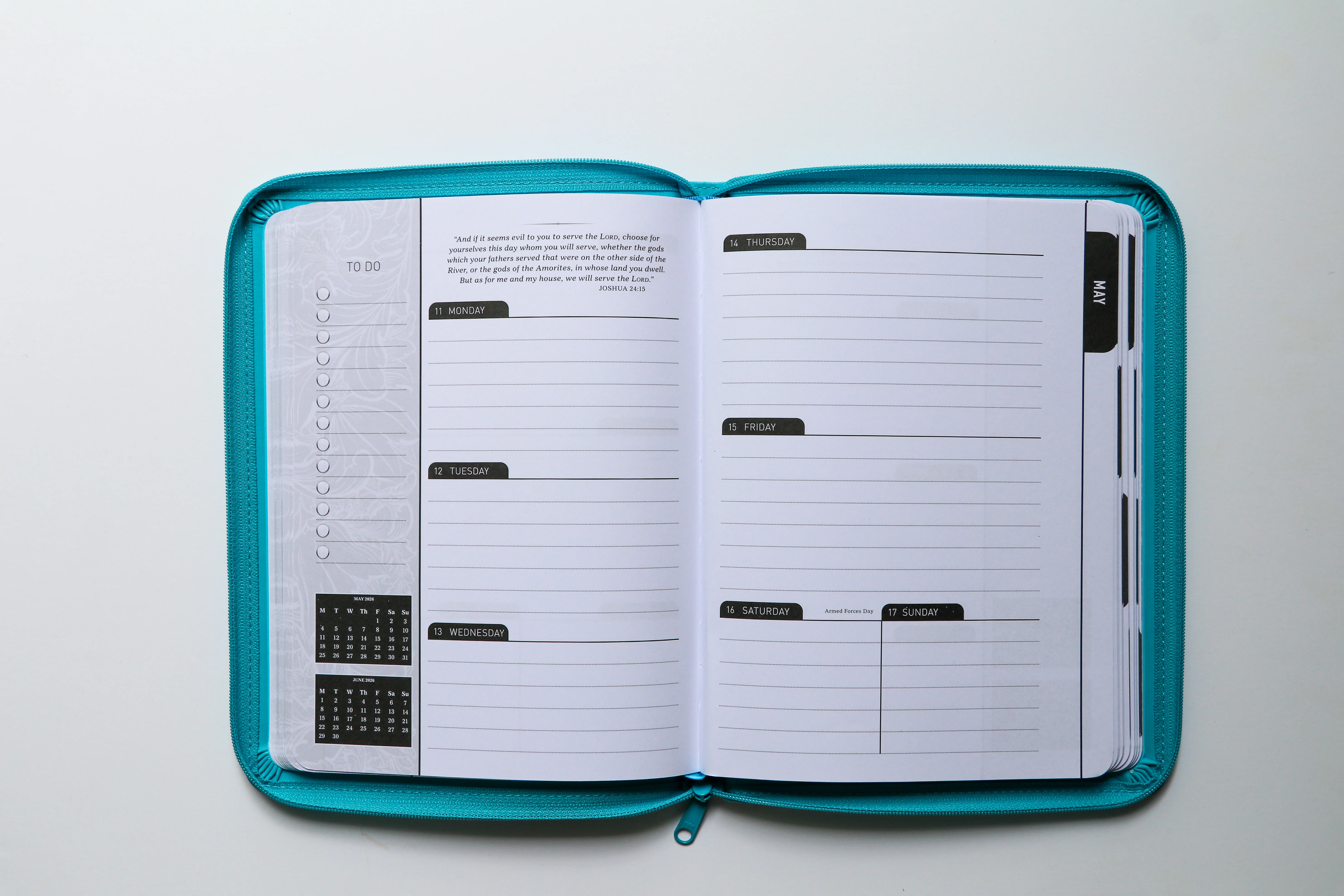 2026 NKJV 16-Month Scripture Planner, Zippered Leathersoft, Teal, May the Lord of Peace - Image 7