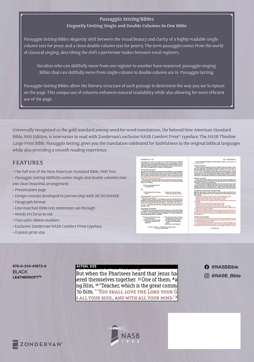 NASB, Thinline Bible, Large Print, Passaggio Setting, Red Letter Edition, 1995 Text, Comfort Print: Elegantly uniting single and double columns into one Passaggio Setting Bible design - Image 13