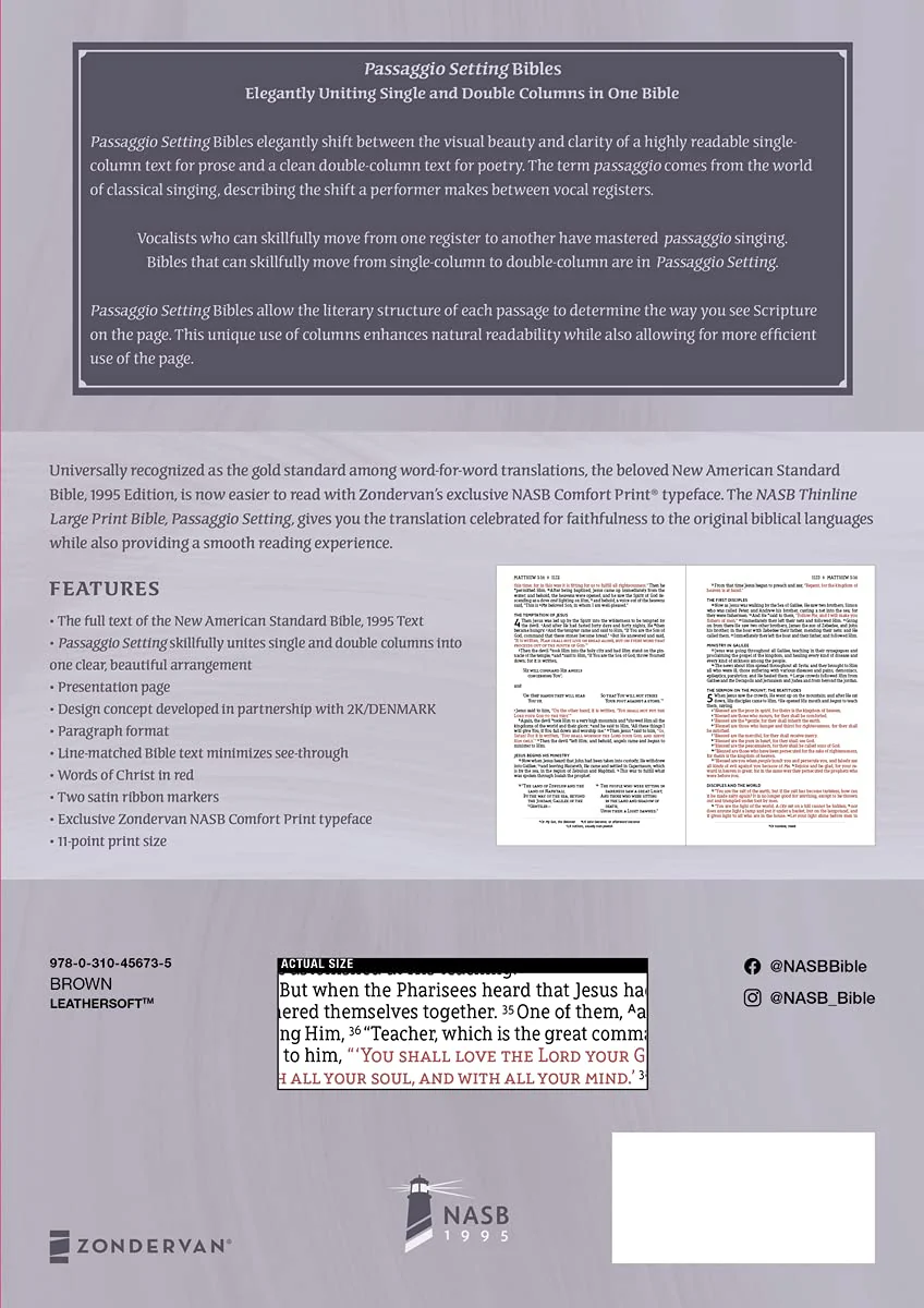 NASB, Thinline Bible, Large Print, Passaggio Setting, Red Letter Edition, 1995 Text, Comfort Print: Elegantly uniting single and double columns into one Passaggio Setting Bible design - Image 14