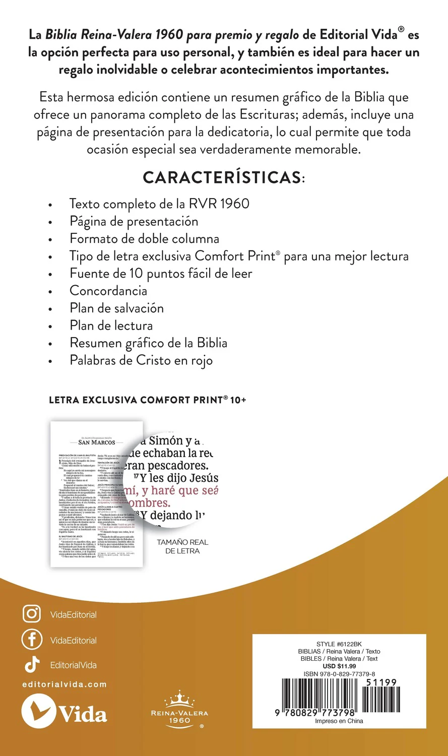 RVR60, Santa Biblia, Premio y Regalo, Letra grande, Tapa dura, Negro, Palabras de Jesús en Rojo, Comfort Print - Image 2